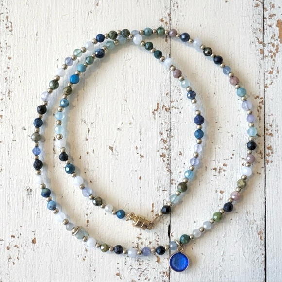 Handmade Jewelry - Choker Style Necklace with Gold Filled Beads, Semi Precious Turquoise & Quartz
